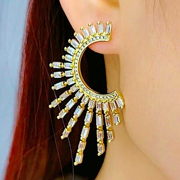 Gold Zircon Celestial Statement Earrings - Picture 1 of 8